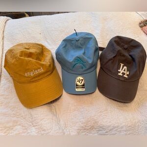 Set of Three NEW Baseball Caps - Mustard, Blue, Gray- all are adjustable in back